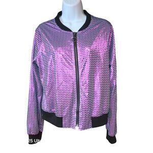 NWT‎ Allegra K holographic shimmering purple metallic light bomber jacket sz S